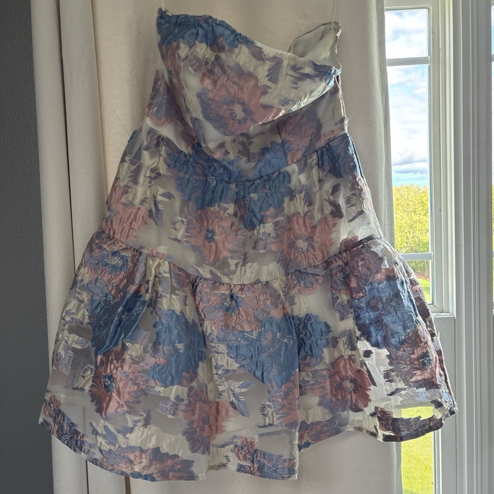 Flying Tomato Strapless Floral Dress - Blue and Pink